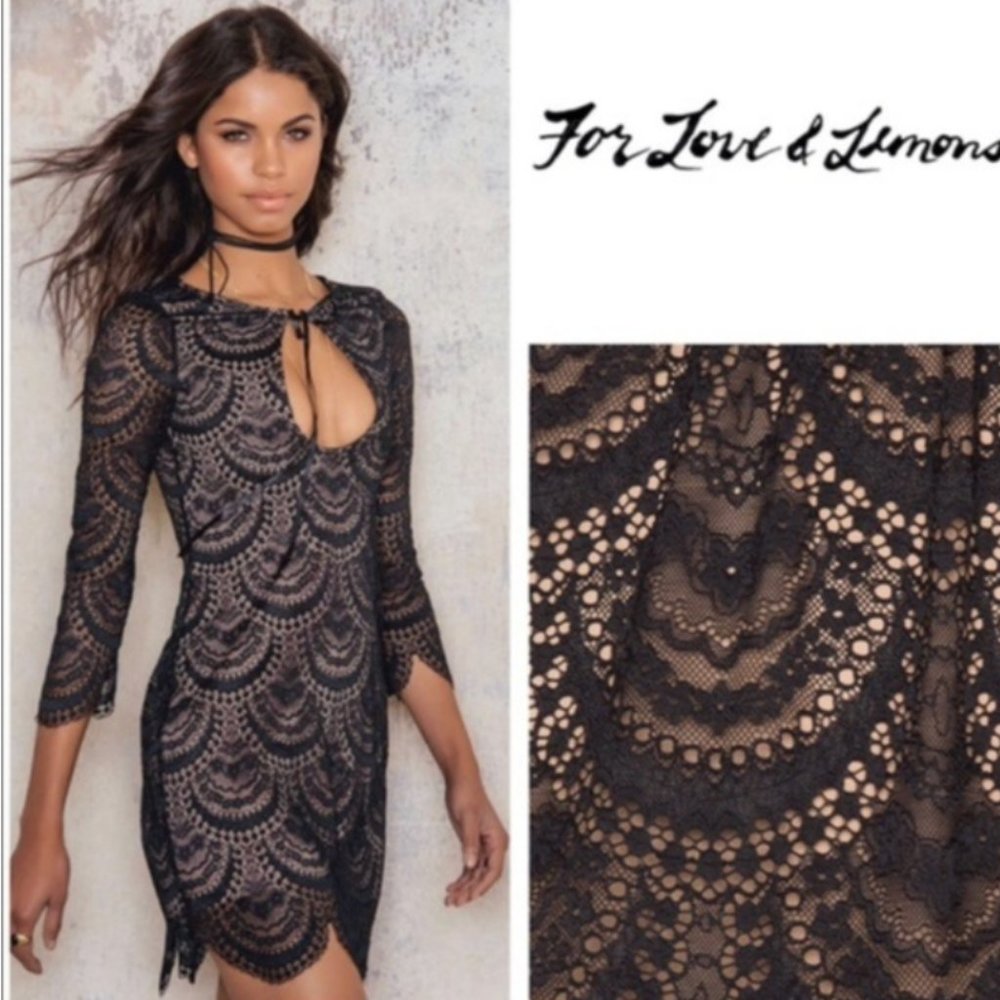 NWT For Love and Lemons Black Lace Rosalita Dress